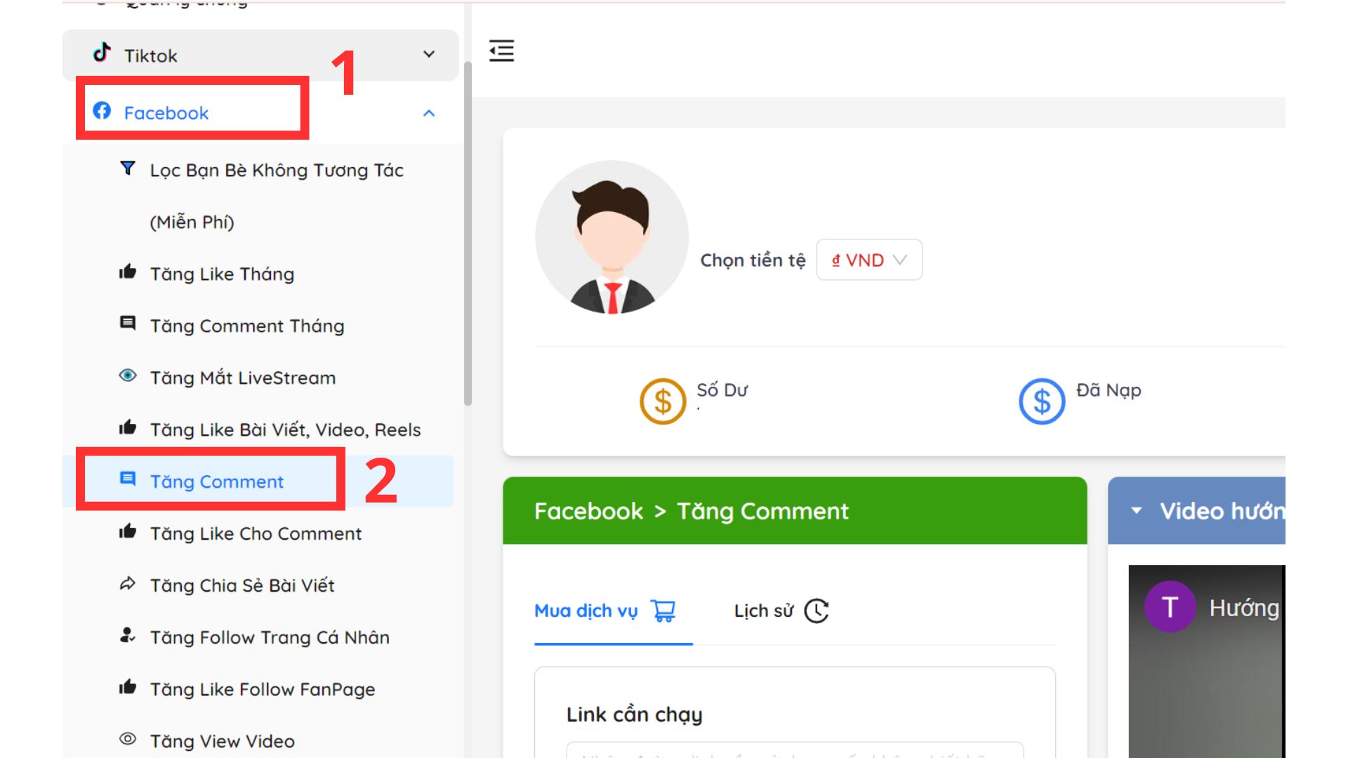 Bước 3: Chọn dịch vụ Tăng Comment Facebook