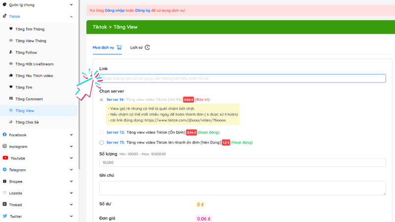 Tạo đơn buff view live TikTok