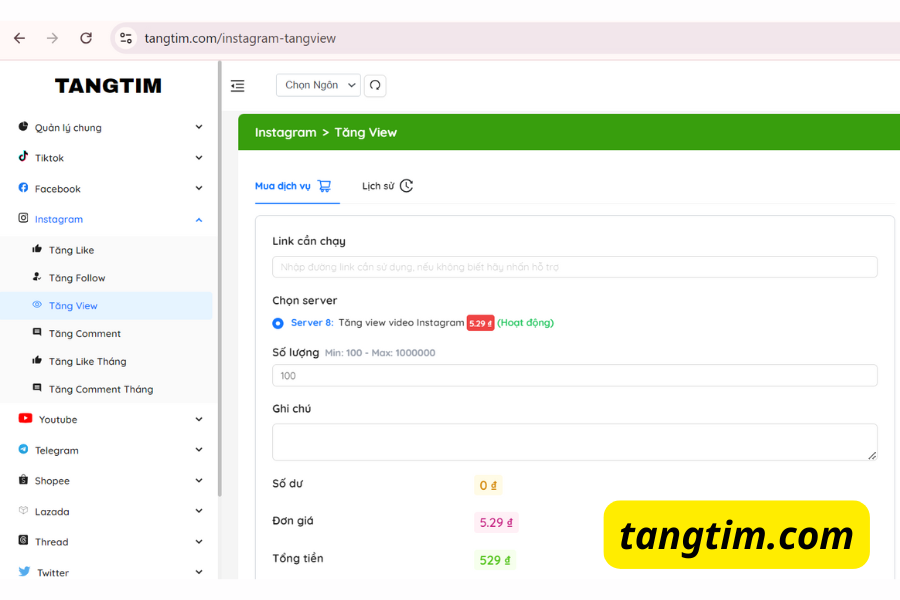 Sử Dụng Dịch Vụ Tăng View Instagram Tại Tangtim.com